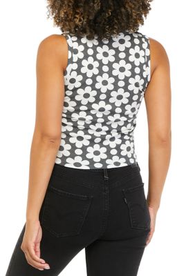 Juniors' Sleeveless Retro Floral Cropped Tank