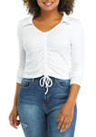 Juniors Long Sleeve Collared Ruched Rib Knit Top 
