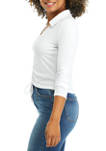 Juniors Long Sleeve Collared Ruched Rib Knit Top 