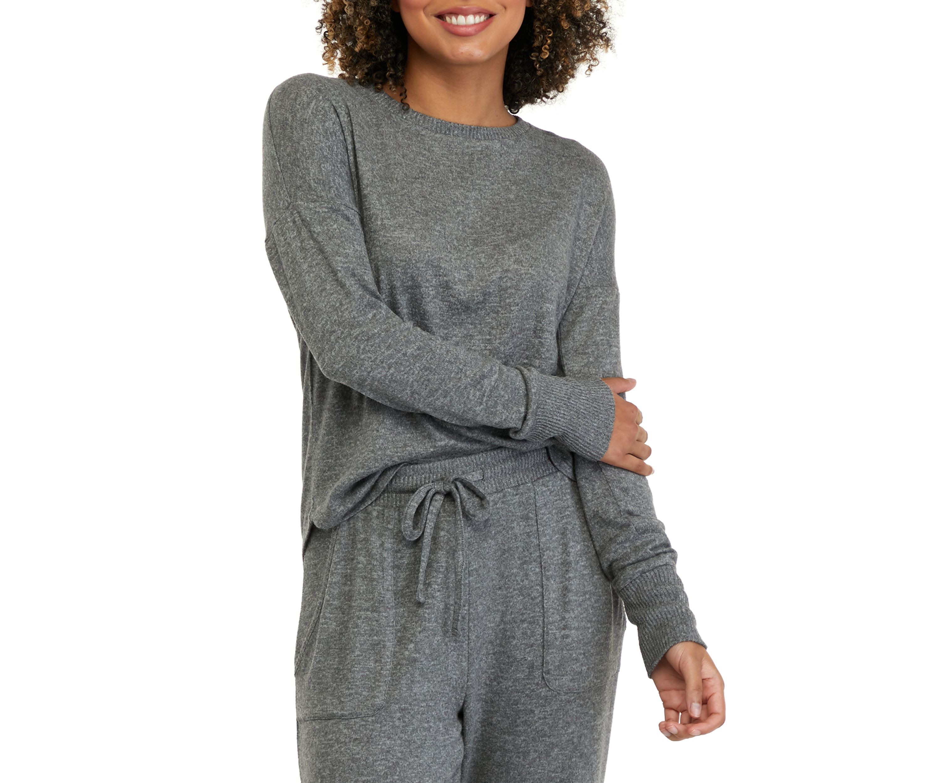 Juniors Long Sleeve Hacci Crew Neck Top 