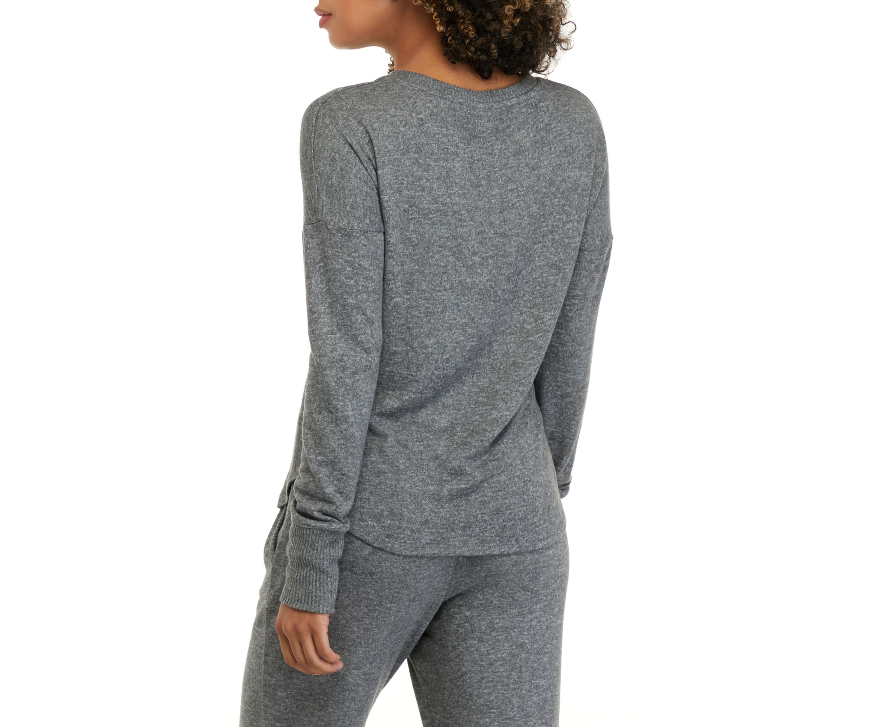 Juniors Long Sleeve Hacci Crew Neck Top 
