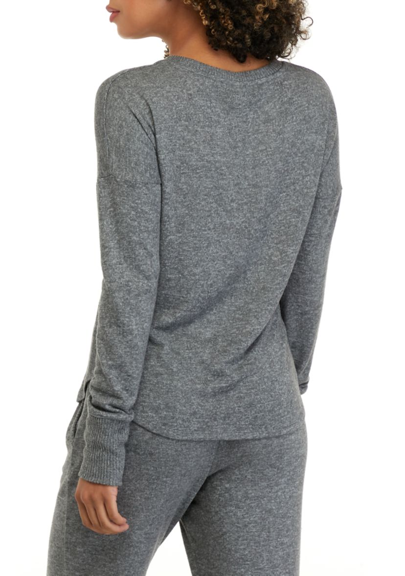 Juniors Long Sleeve Hacci Crew Neck Top 