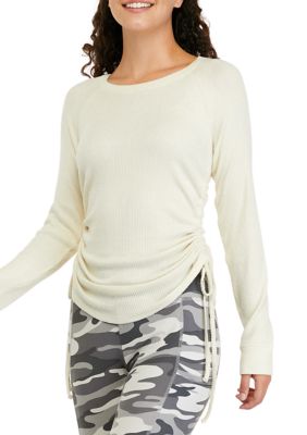 Juniors' Long Sleeve Cinched Hacci Top