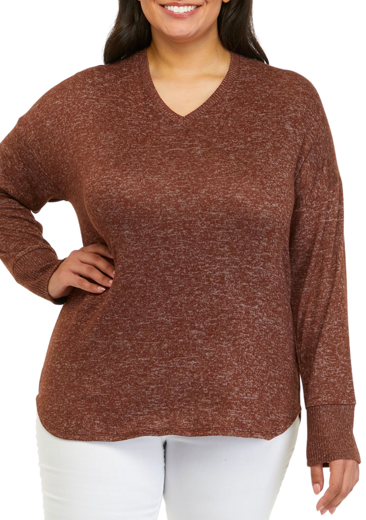 Plus Size Hacci Rib V-Neck Top 