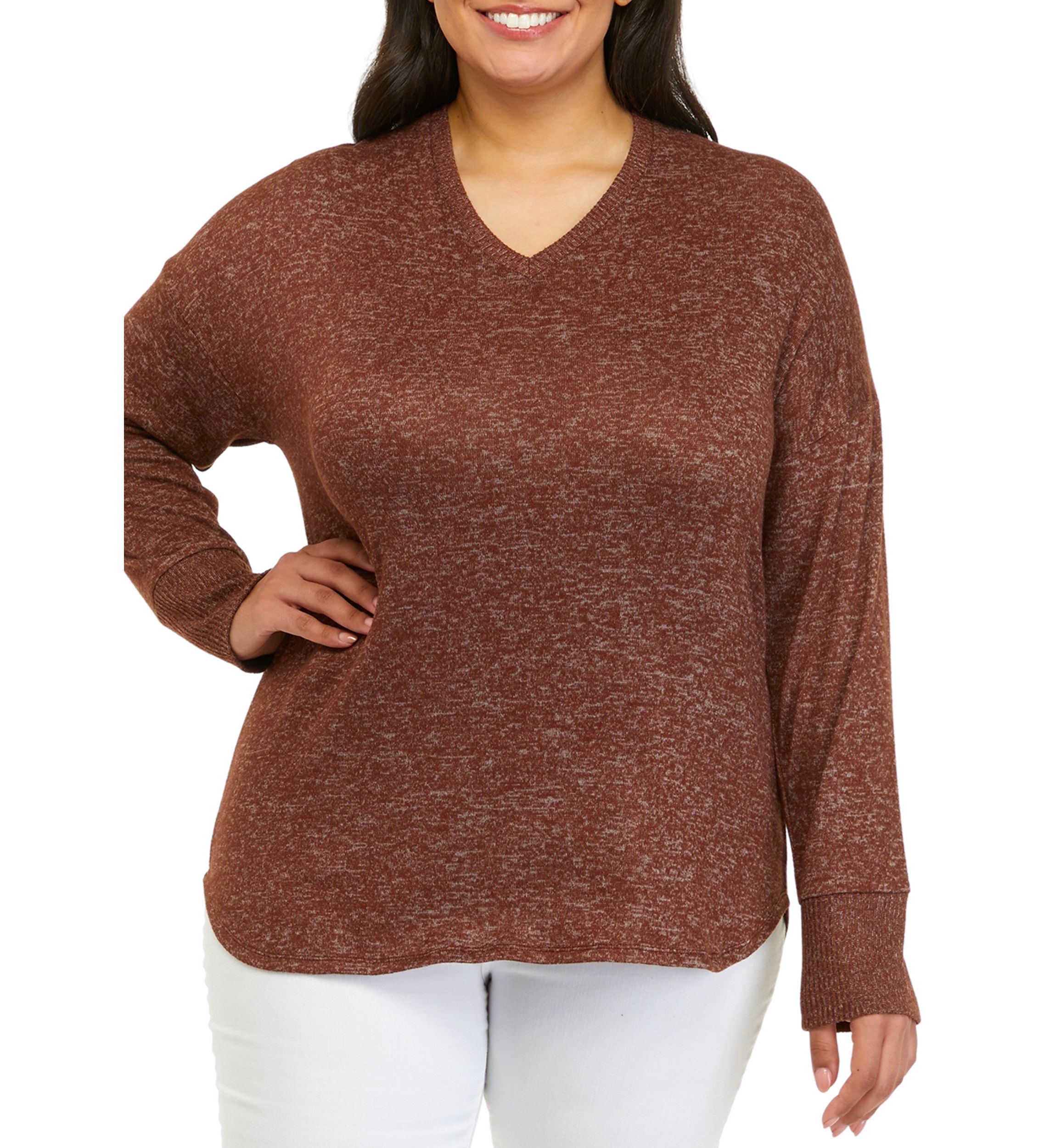 Plus Size Hacci Rib V-Neck Top 
