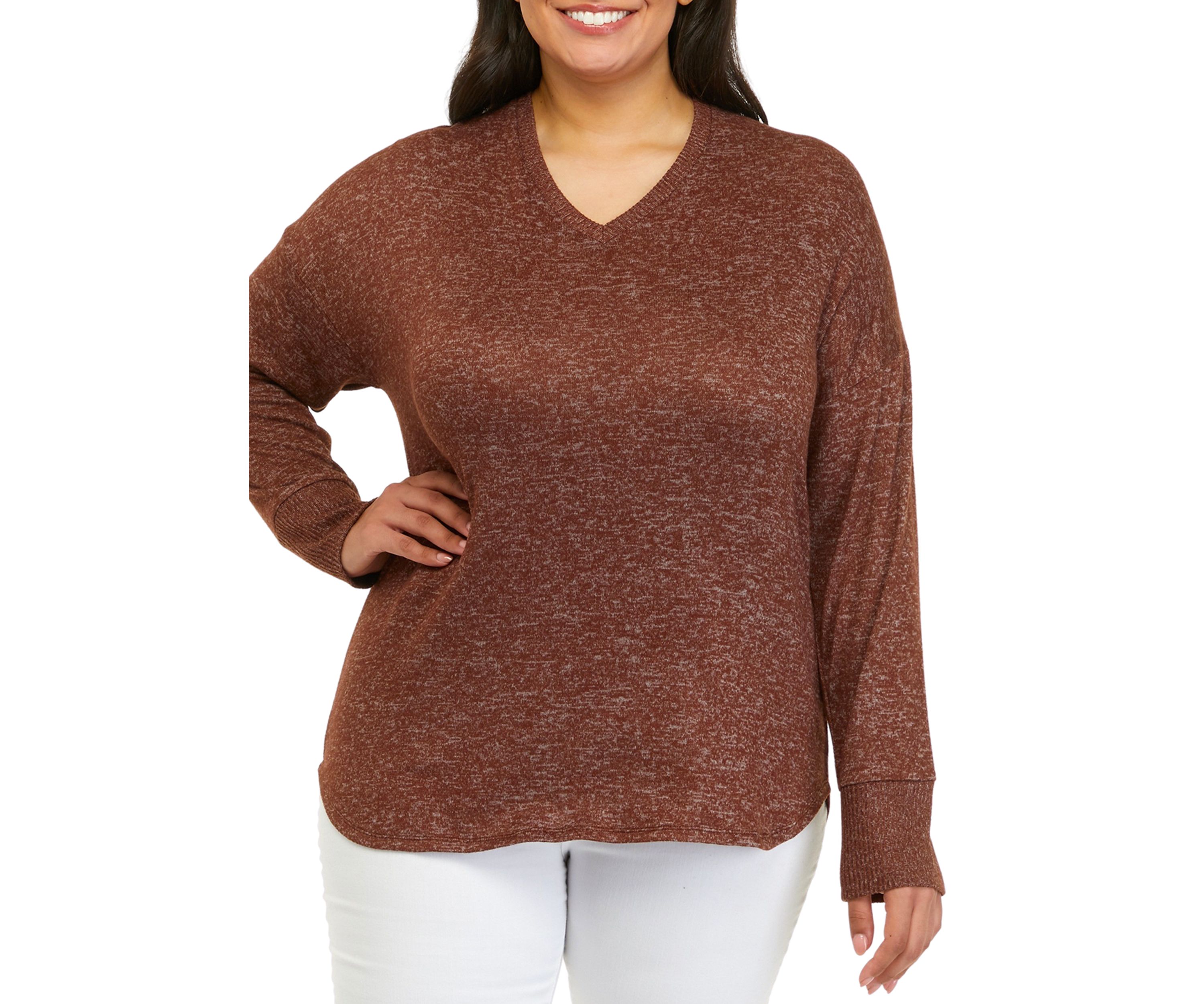 Plus Size Hacci Rib V-Neck Top 