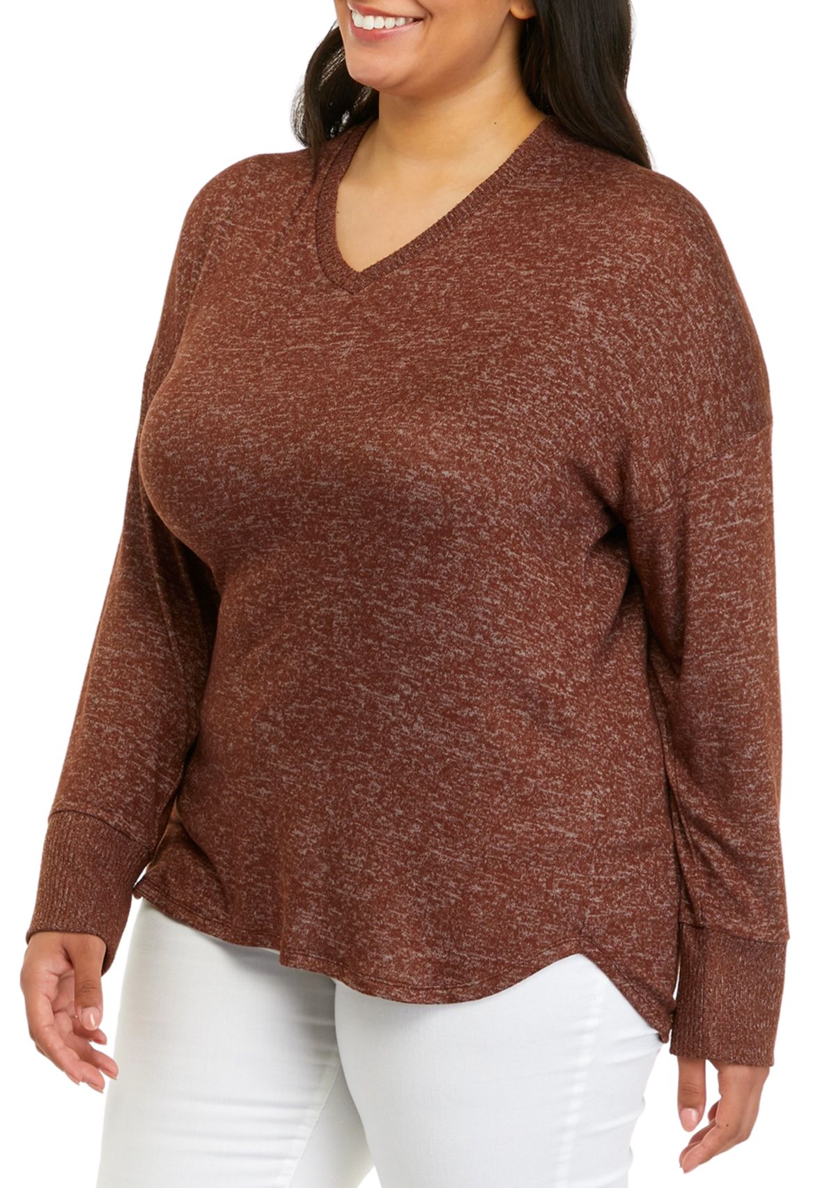 Plus Size Hacci Rib V-Neck Top 