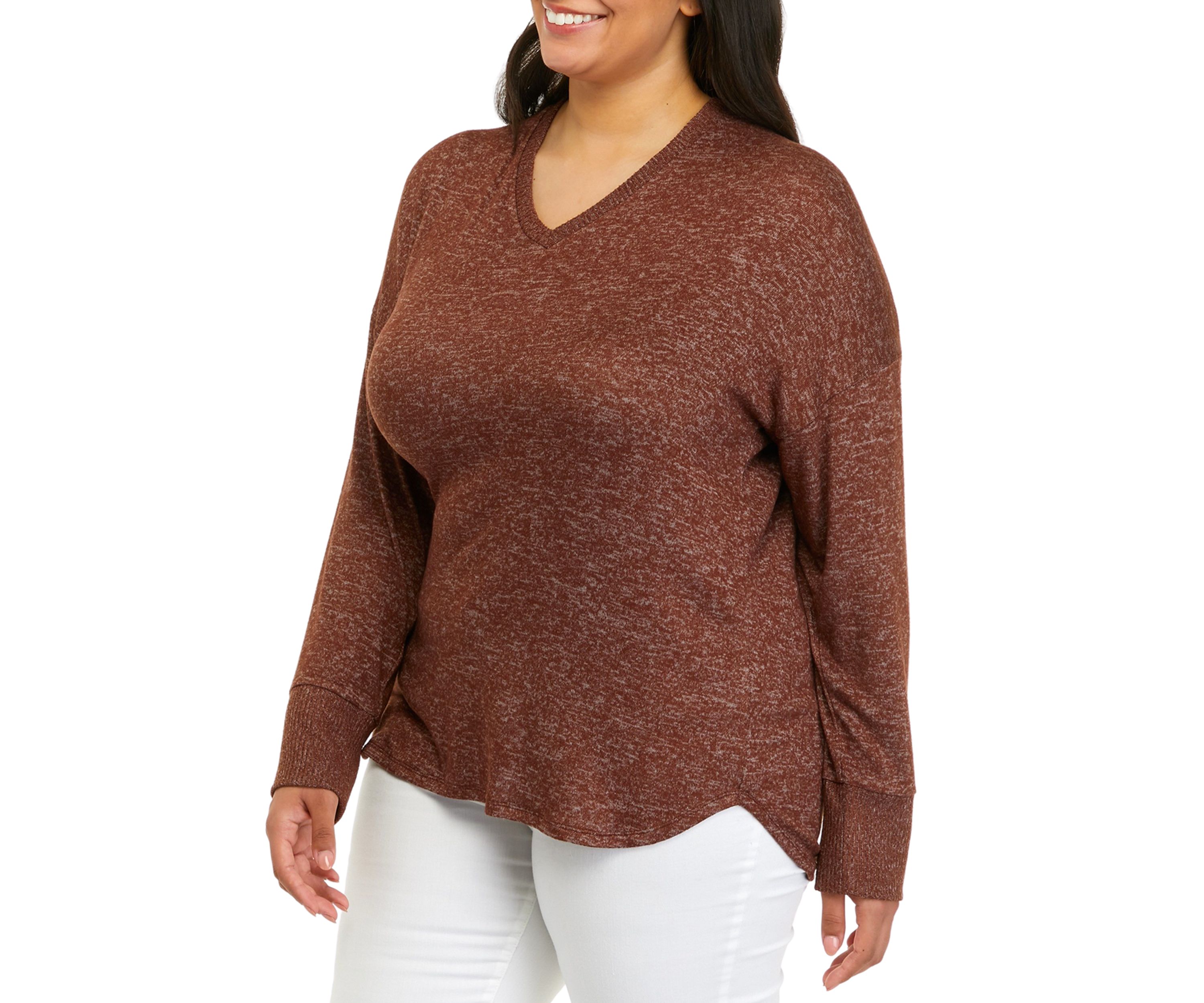 Plus Size Hacci Rib V-Neck Top 