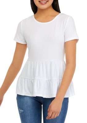 Juniors' Short Sleeve Yummy Tiered Knit Top