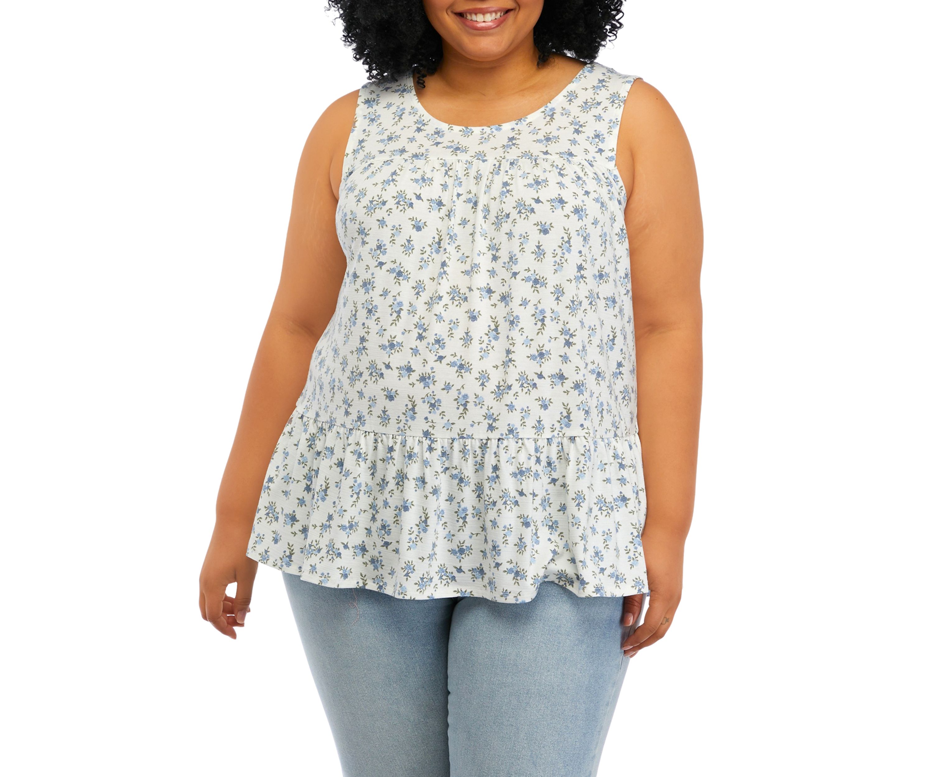 Plus Size Sleeveless Printed Babydoll Shirt 