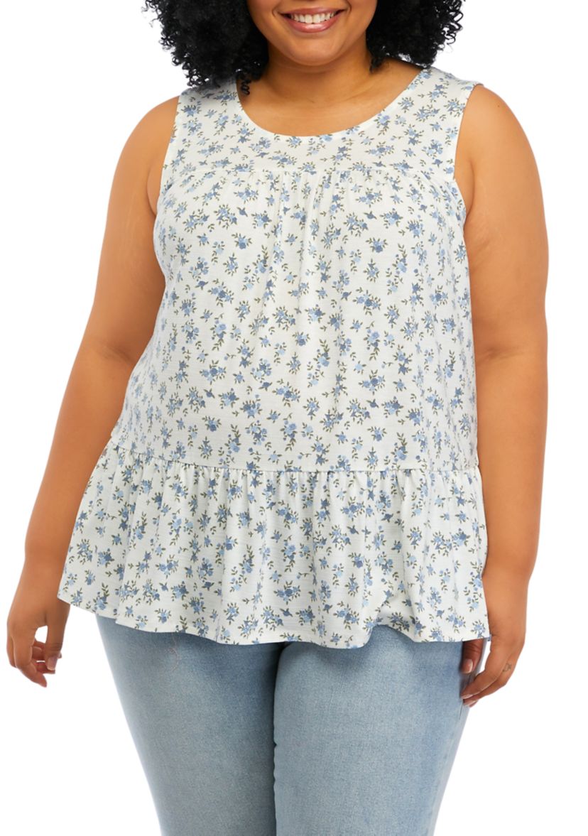 Plus Size Sleeveless Printed Babydoll Shirt 