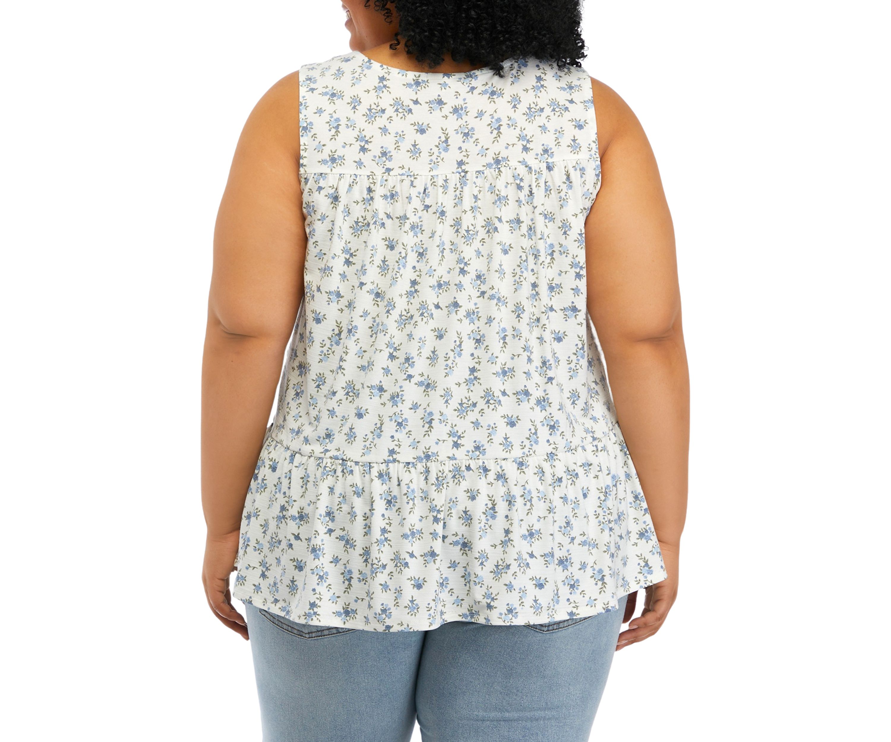 Plus Size Sleeveless Printed Babydoll Shirt 