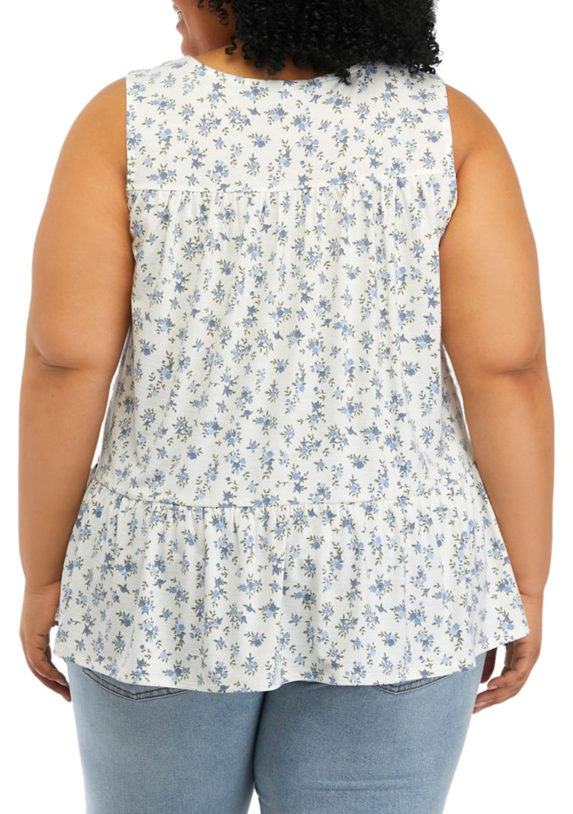 Plus Size Sleeveless Printed Babydoll Shirt 