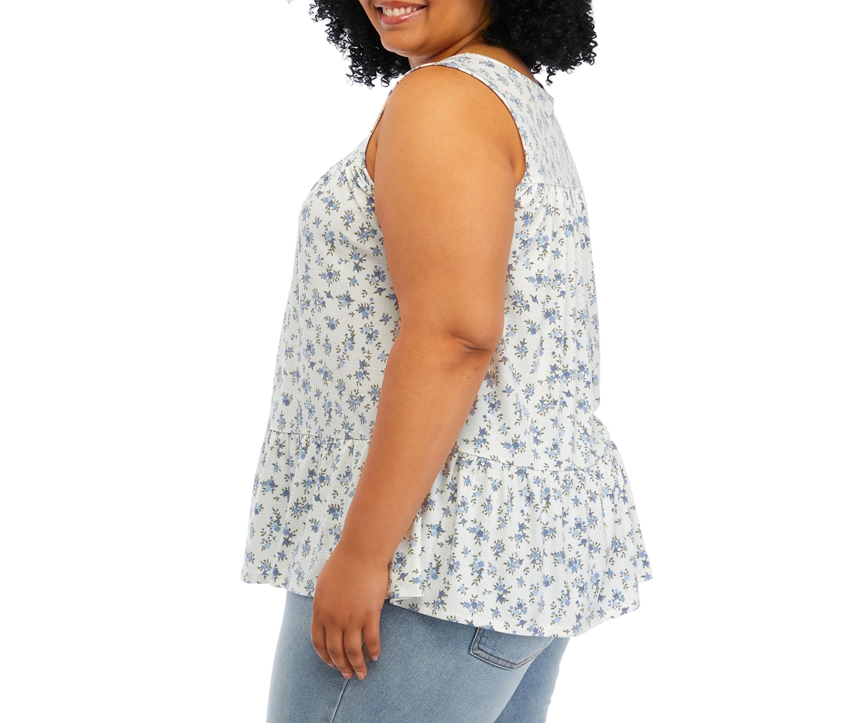 Plus Size Sleeveless Printed Babydoll Shirt 