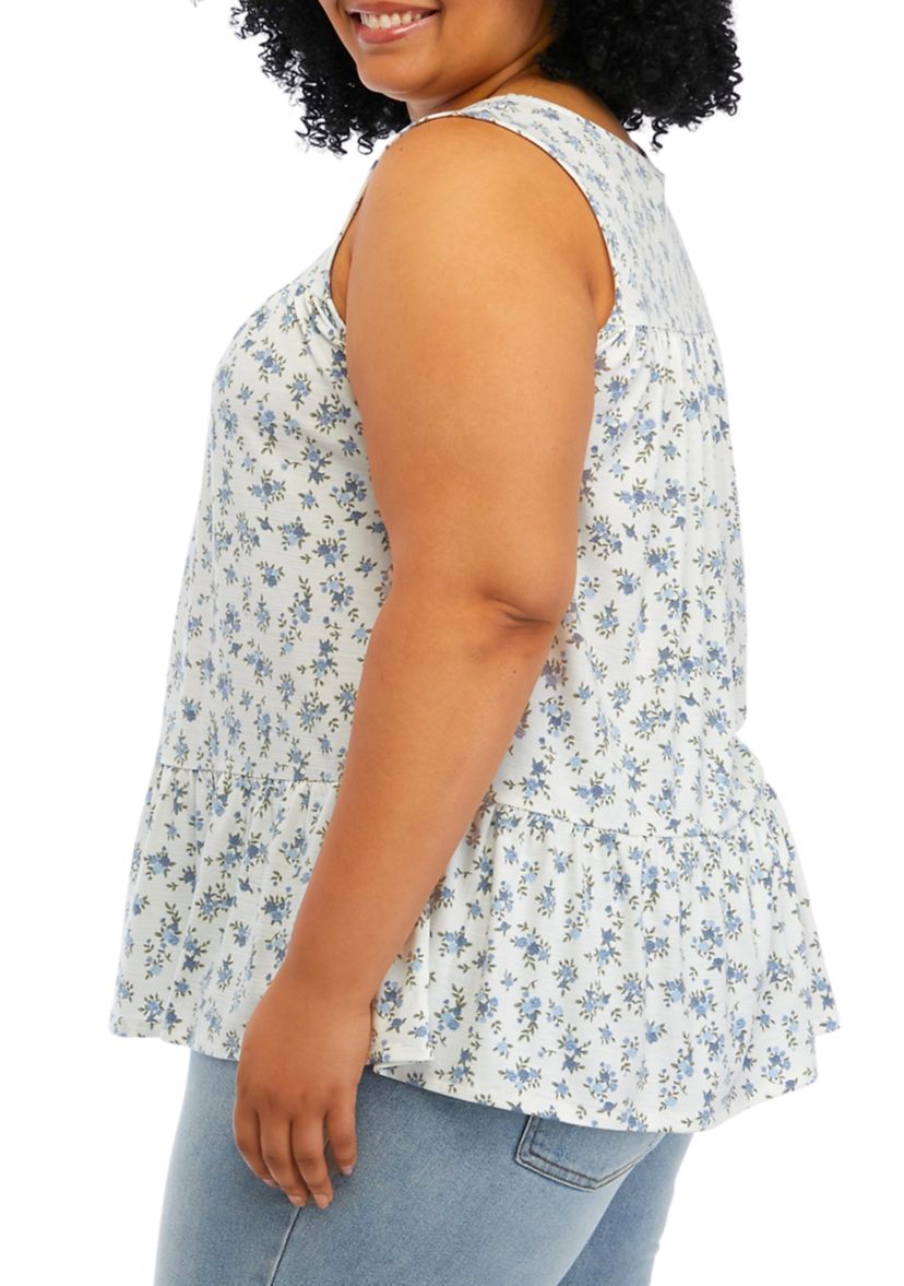 Plus Size Sleeveless Printed Babydoll Shirt 