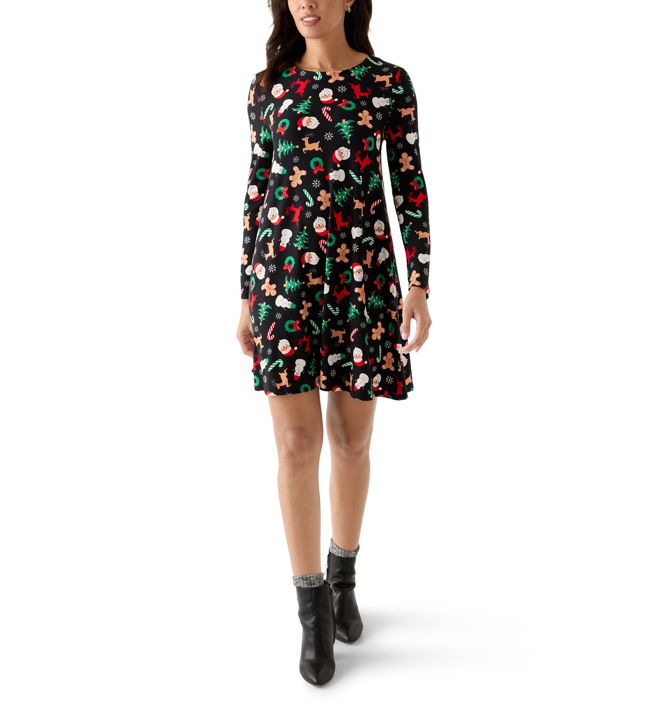 Womens Long Sleeve Print Dress