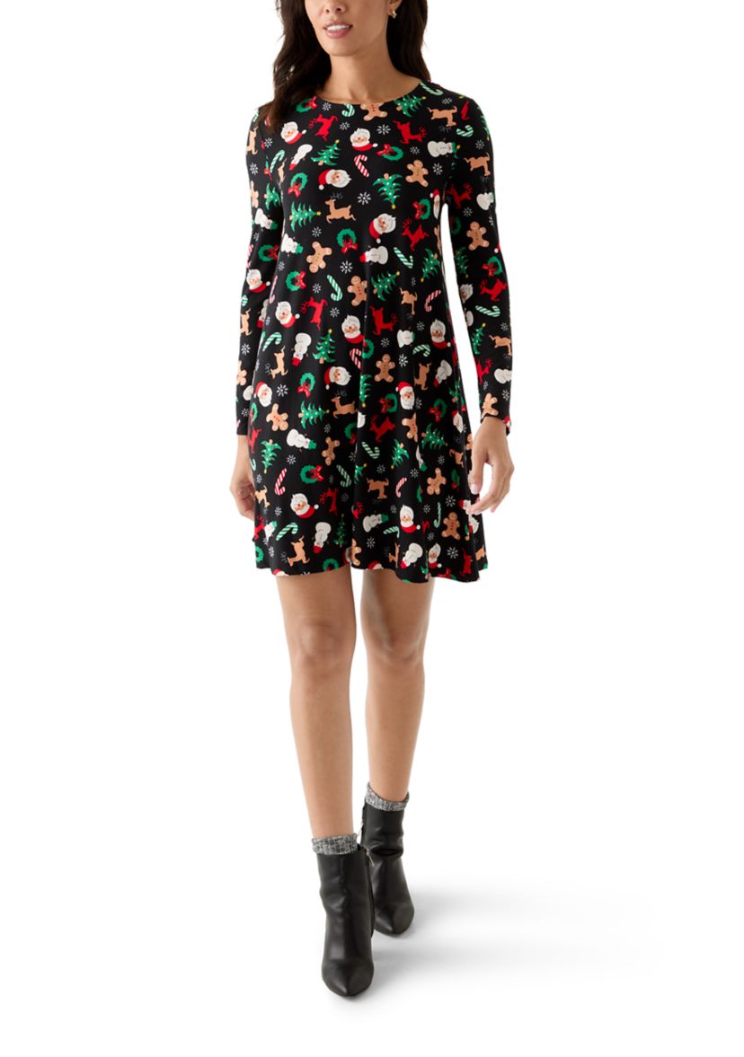 Womens Long Sleeve Print Dress