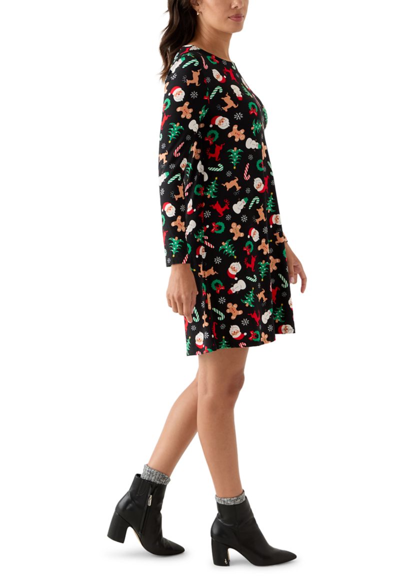 Womens Long Sleeve Print Dress