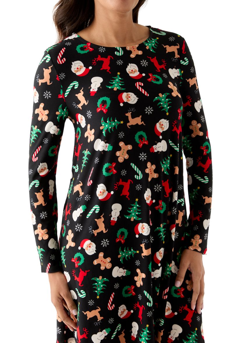 Womens Long Sleeve Print Dress