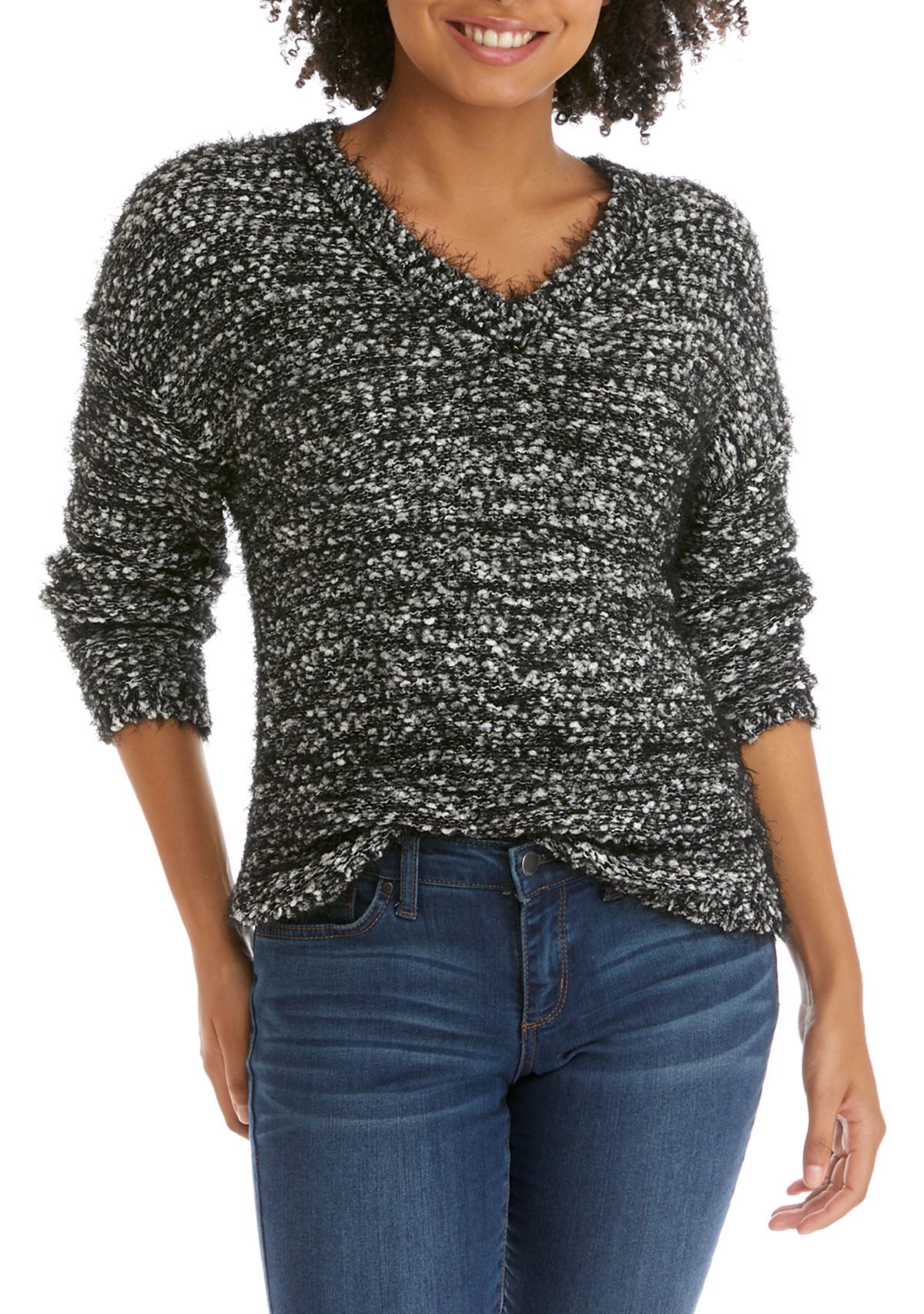 Juniors V-Neck Popcorn Sweater
