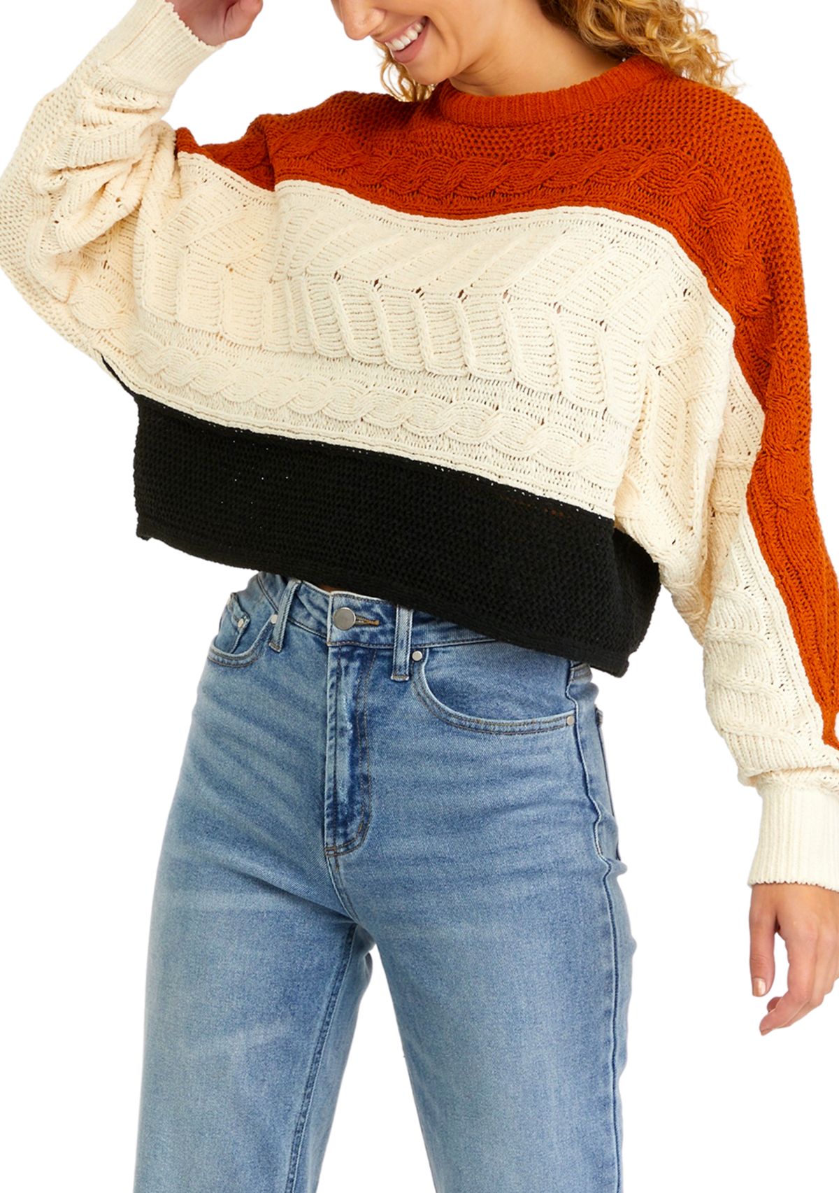 Juniors Long Sleeve Cable Knit Chenille Pullover Sweater