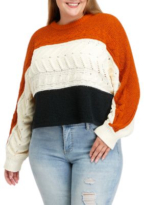 Plus Long Sleeve Cable Chenille Pullover Sweater