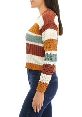 Juniors' Striped Chenille Sweater