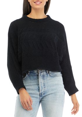 Juniors' Chenille Cable Front Sweater