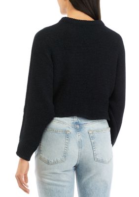 Juniors' Chenille Cable Front Sweater