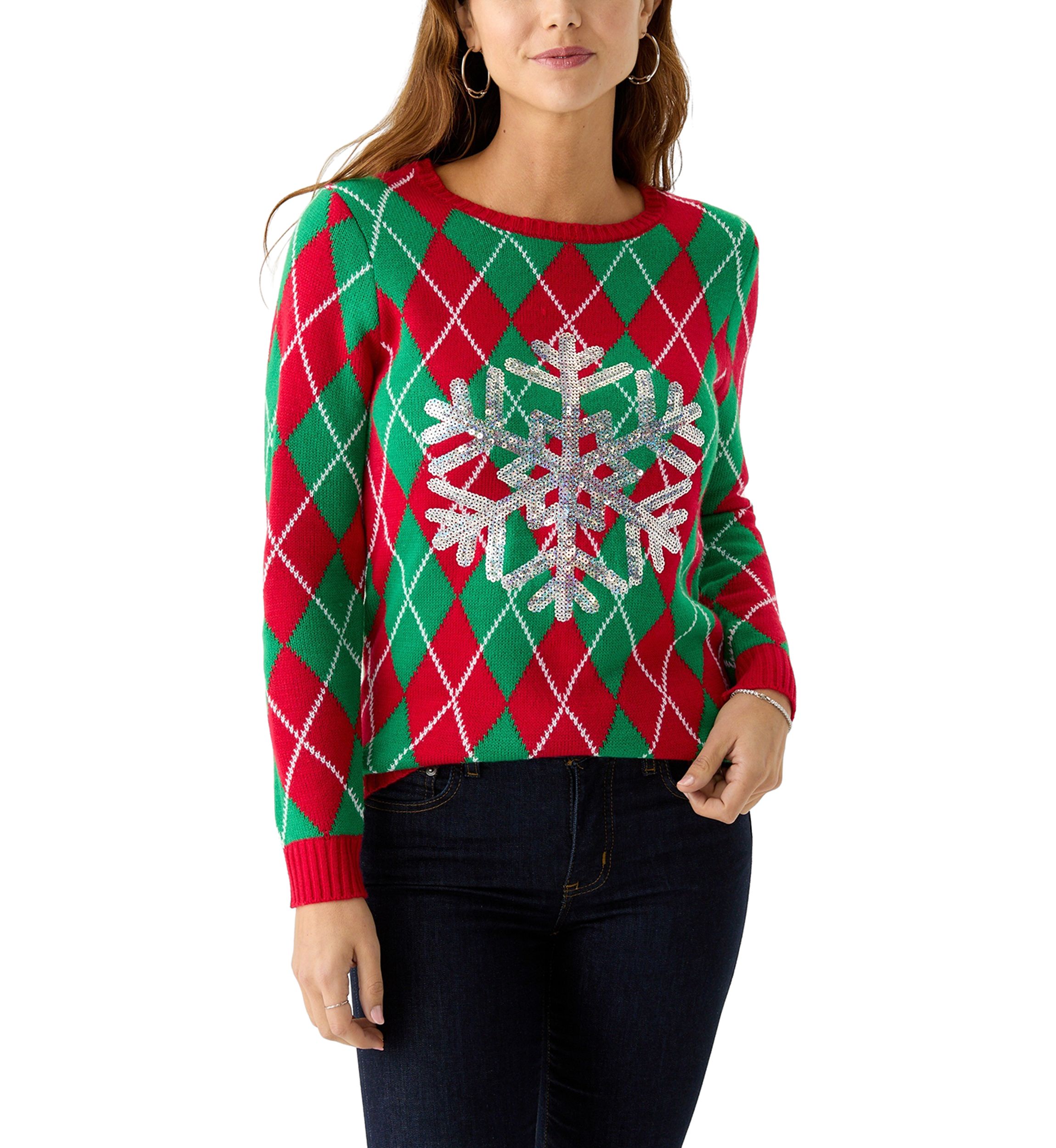 Womens Snowflake Argyle Sweater