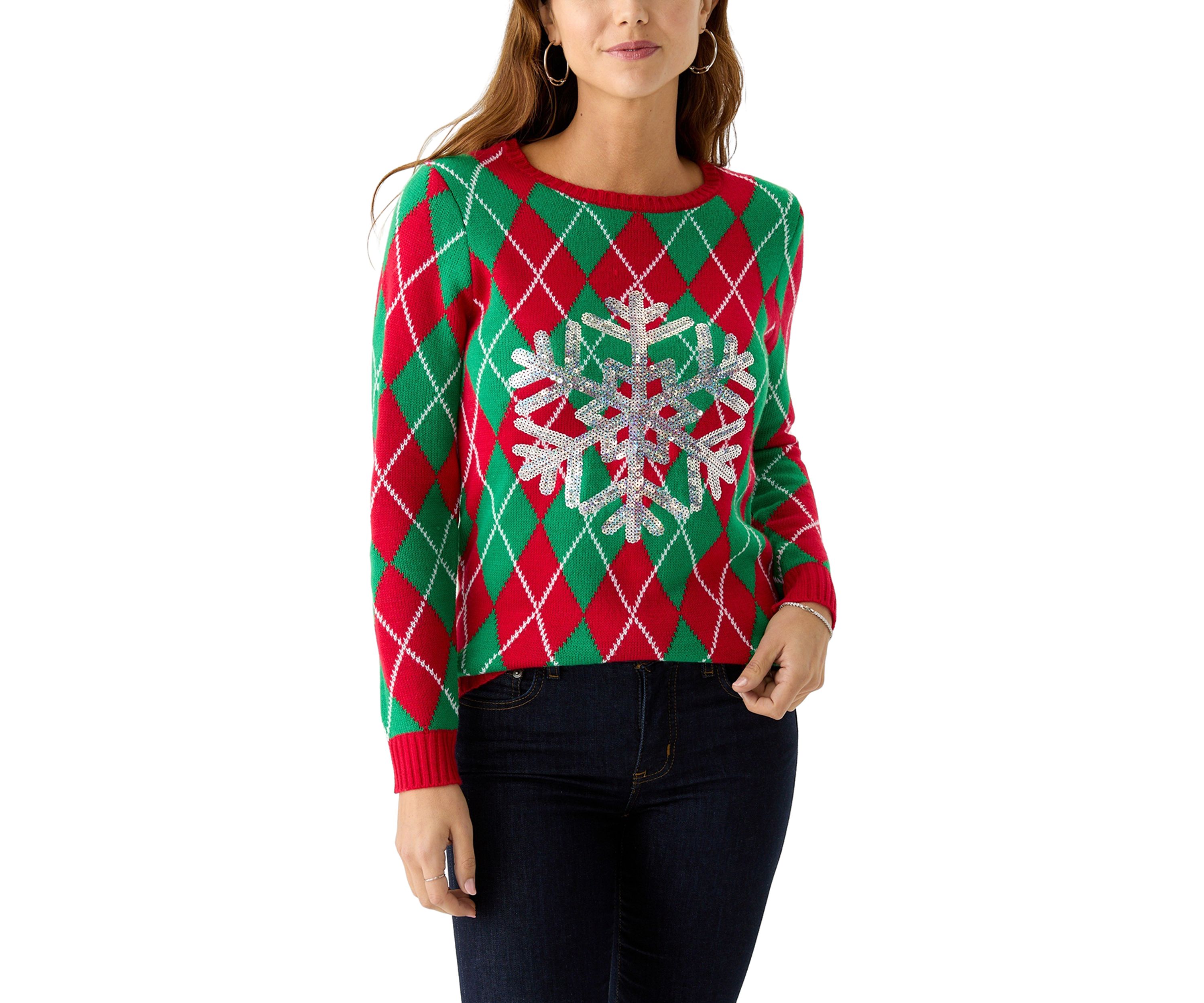 Womens Snowflake Argyle Sweater