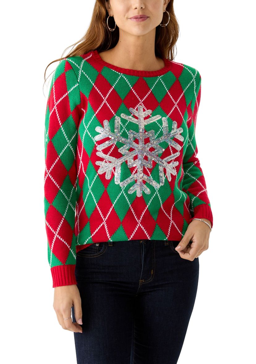 Womens Snowflake Argyle Sweater