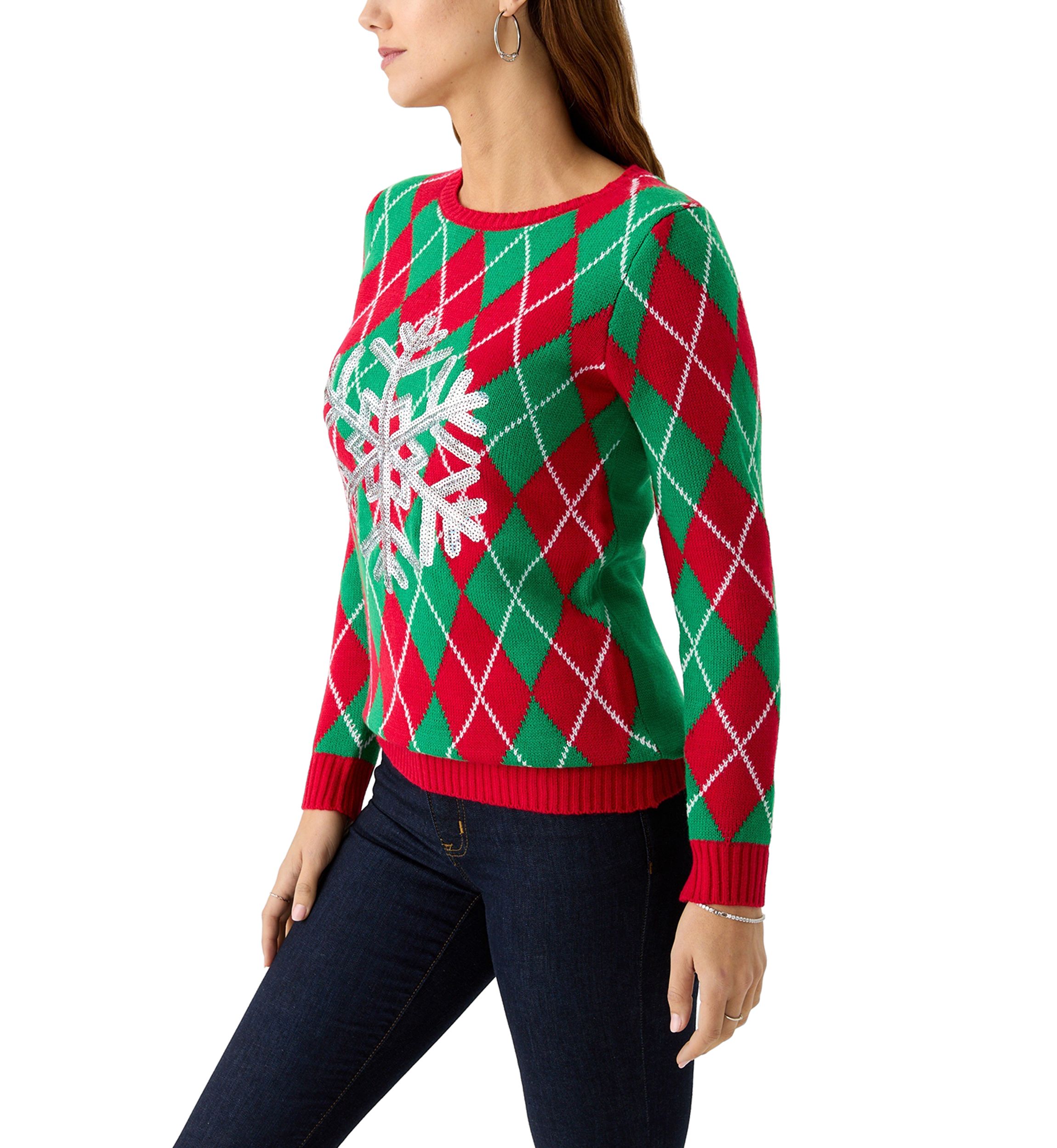 Womens Snowflake Argyle Sweater