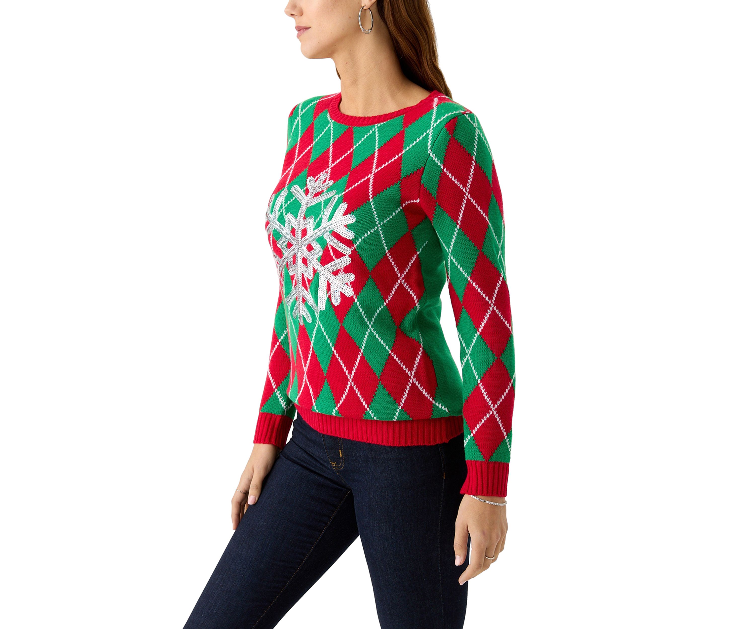 Womens Snowflake Argyle Sweater