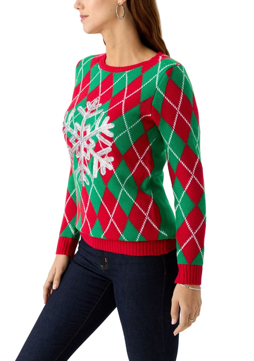 Womens Snowflake Argyle Sweater