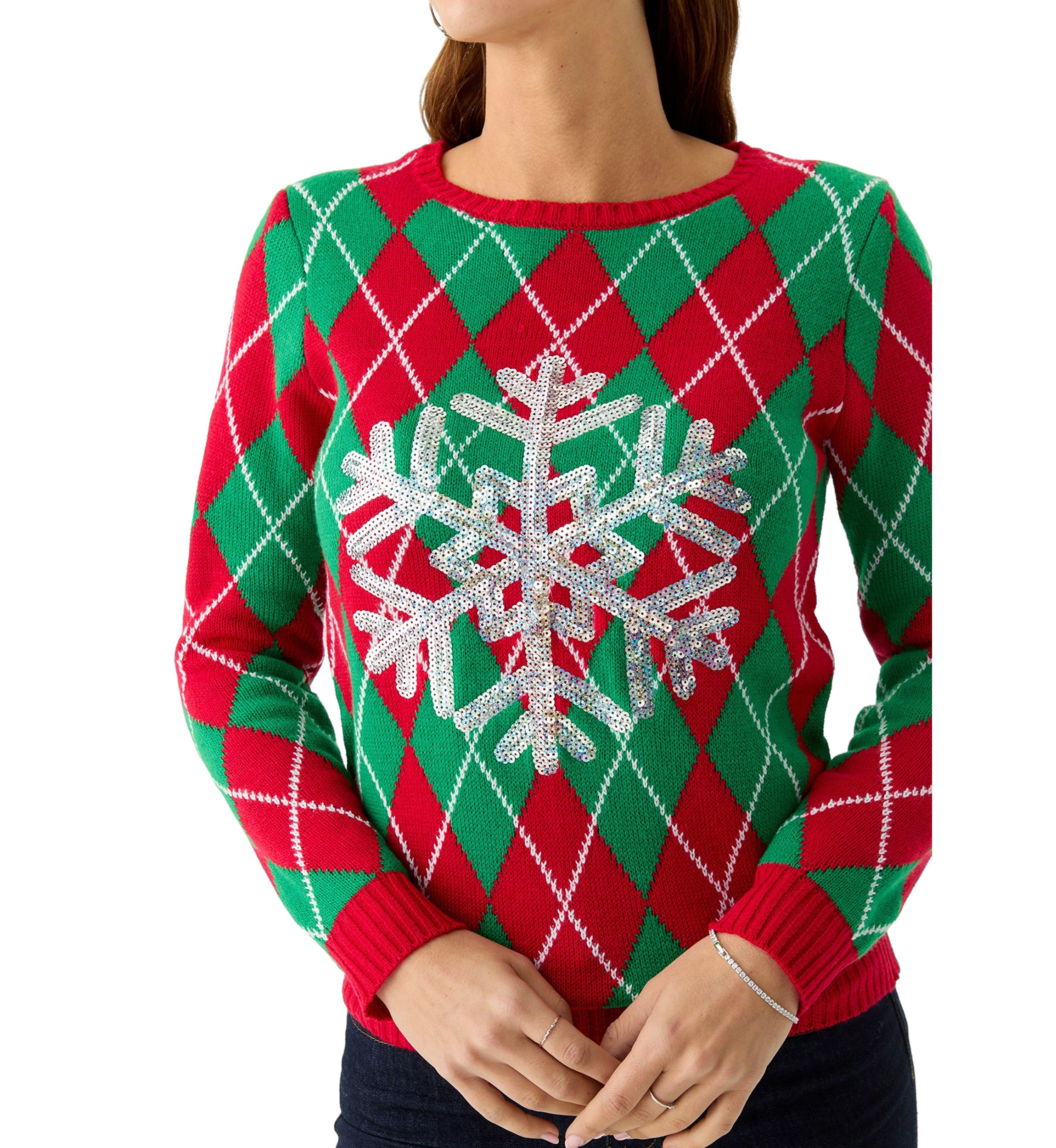 Womens Snowflake Argyle Sweater