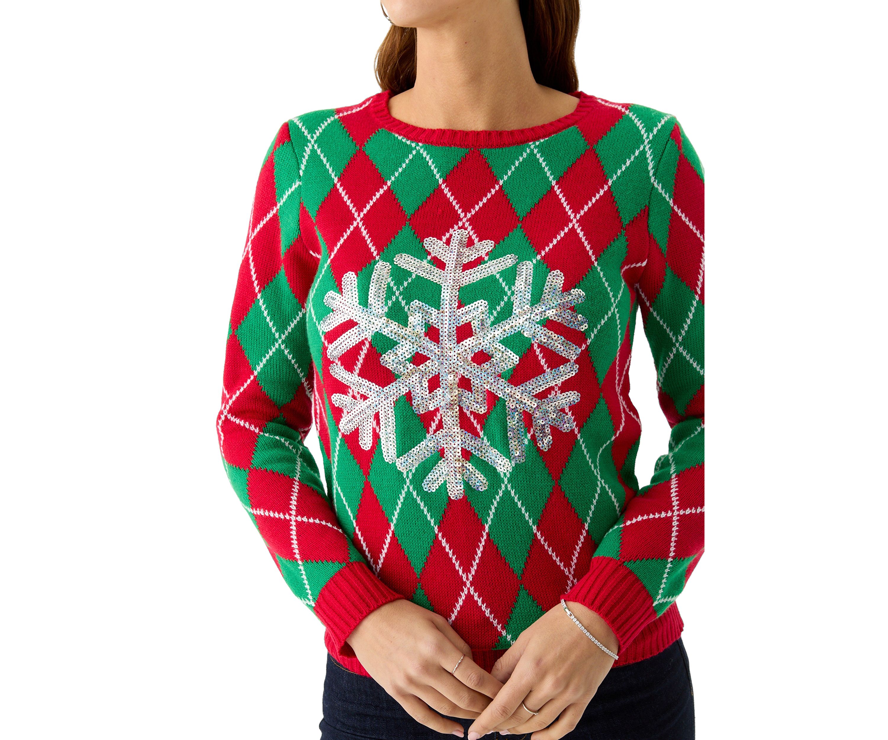 Womens Snowflake Argyle Sweater