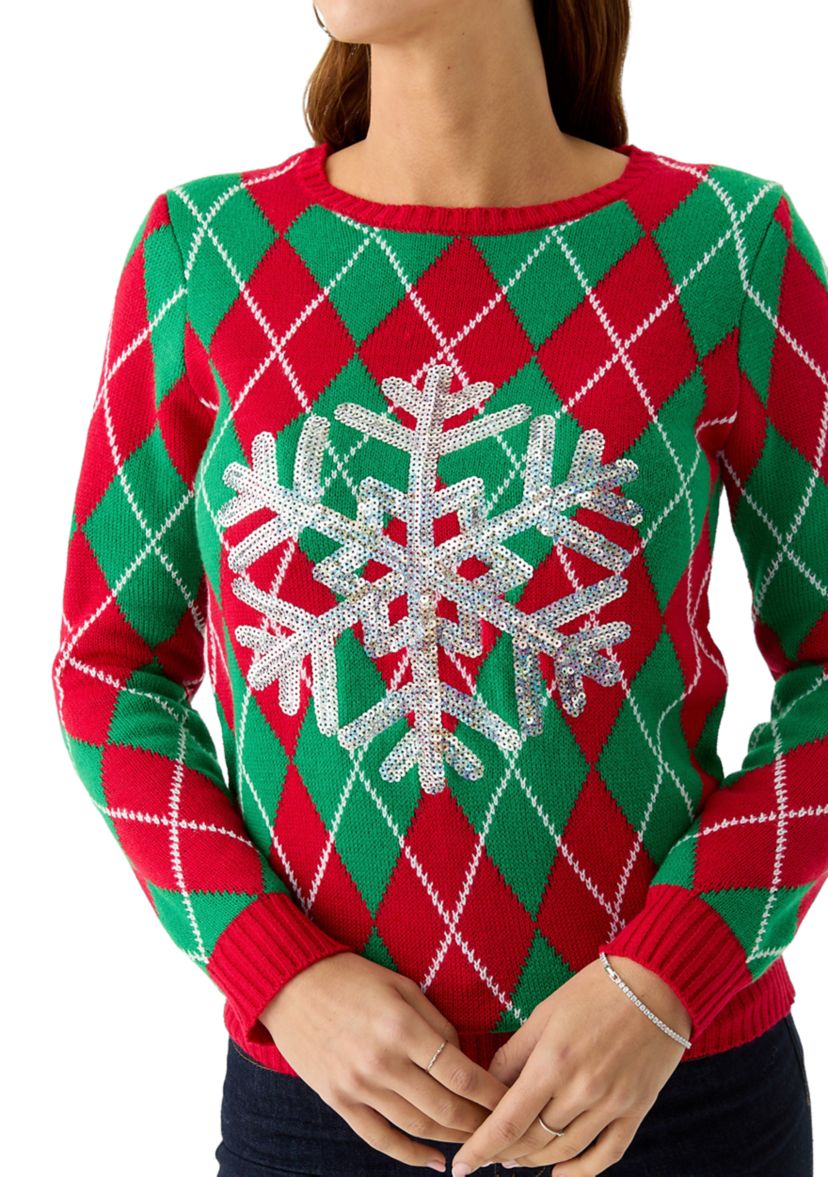 Womens Snowflake Argyle Sweater