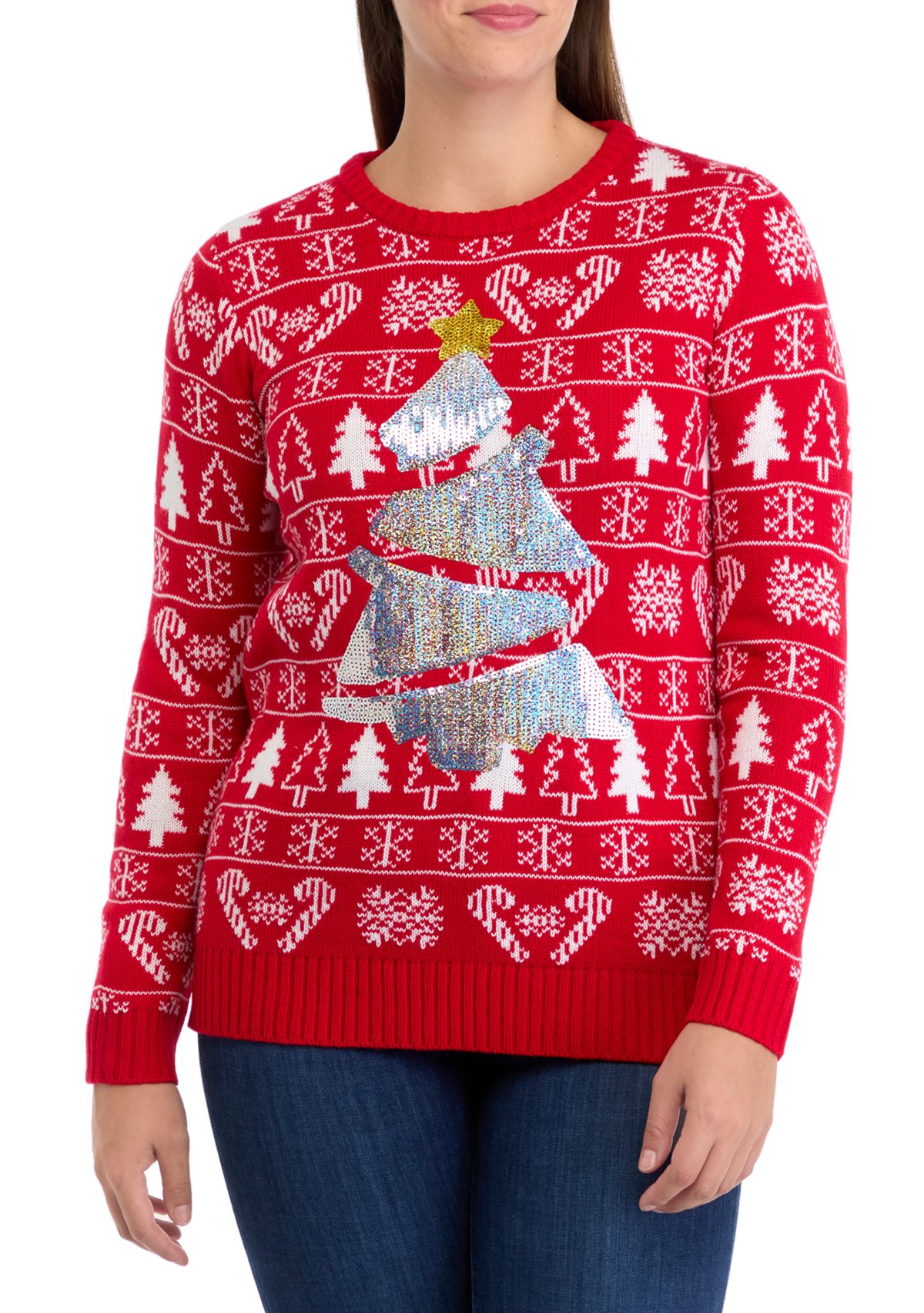Womens Christmas Sequin Tree Sweater