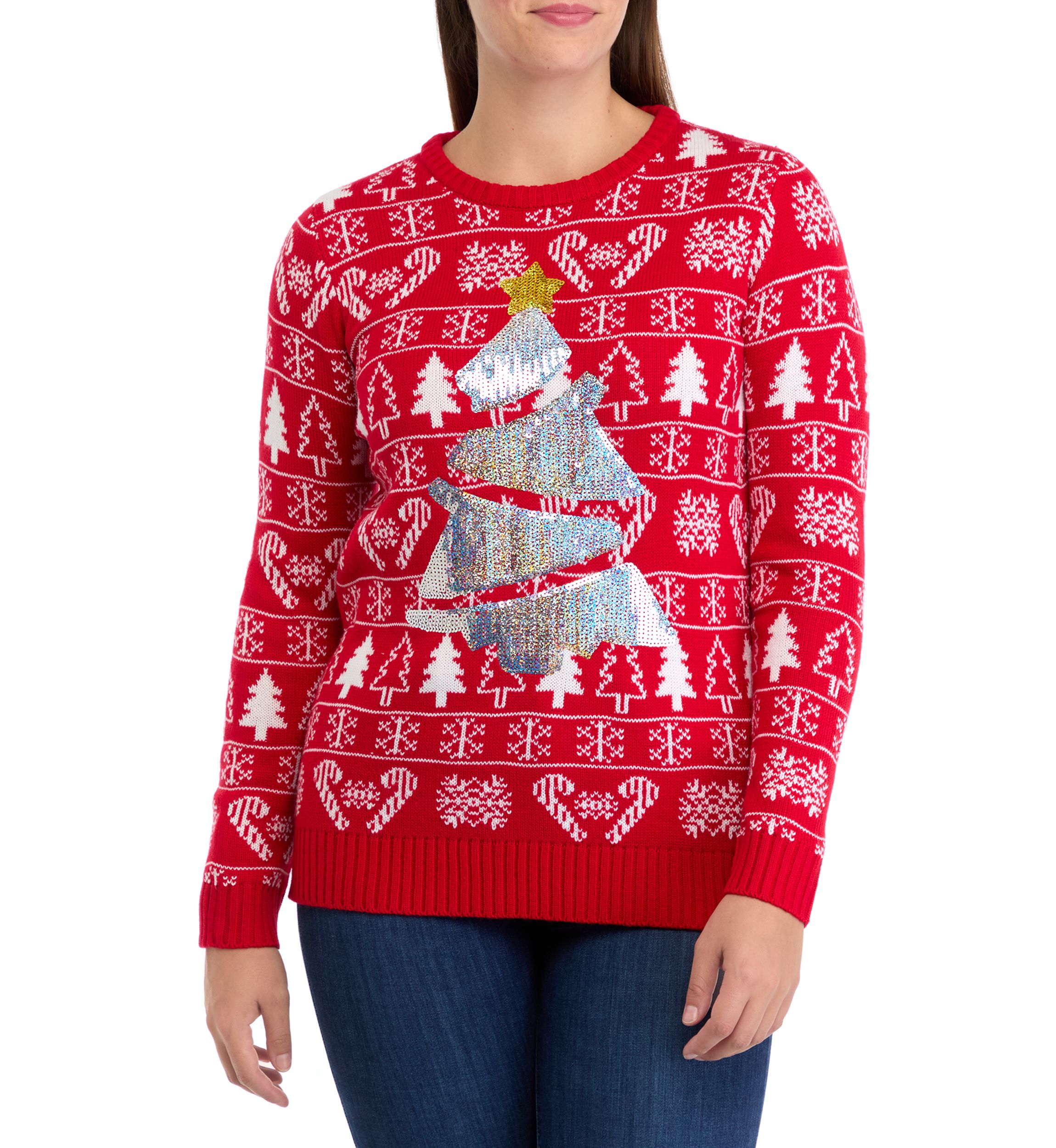 Womens Christmas Sequin Tree Sweater