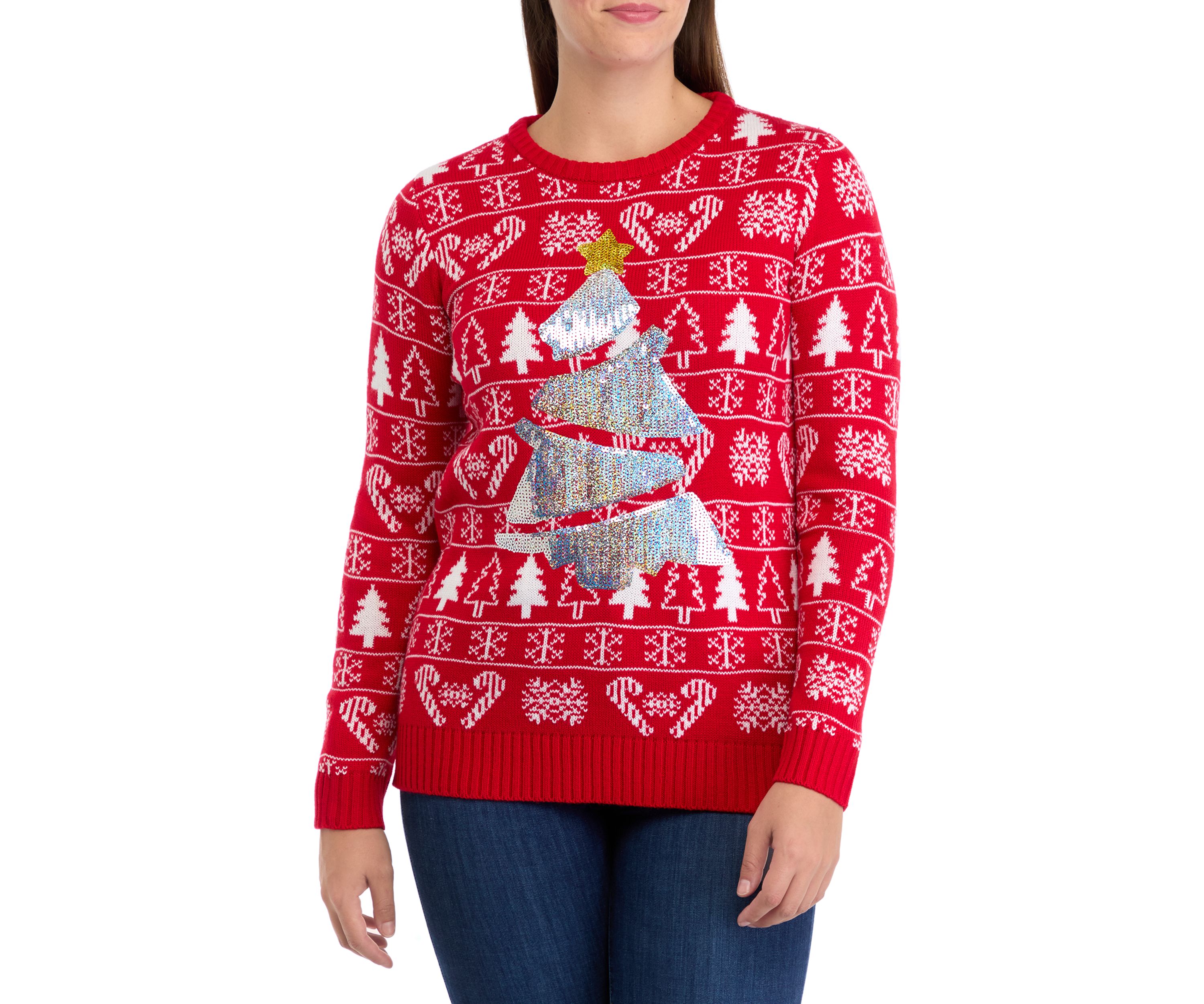 Womens Christmas Sequin Tree Sweater