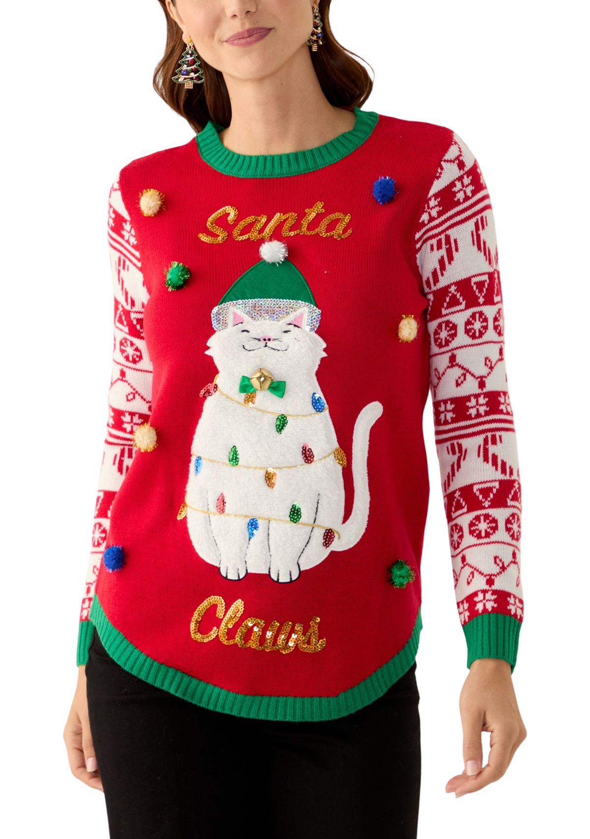 Womens Santa Claws Cat Sweater