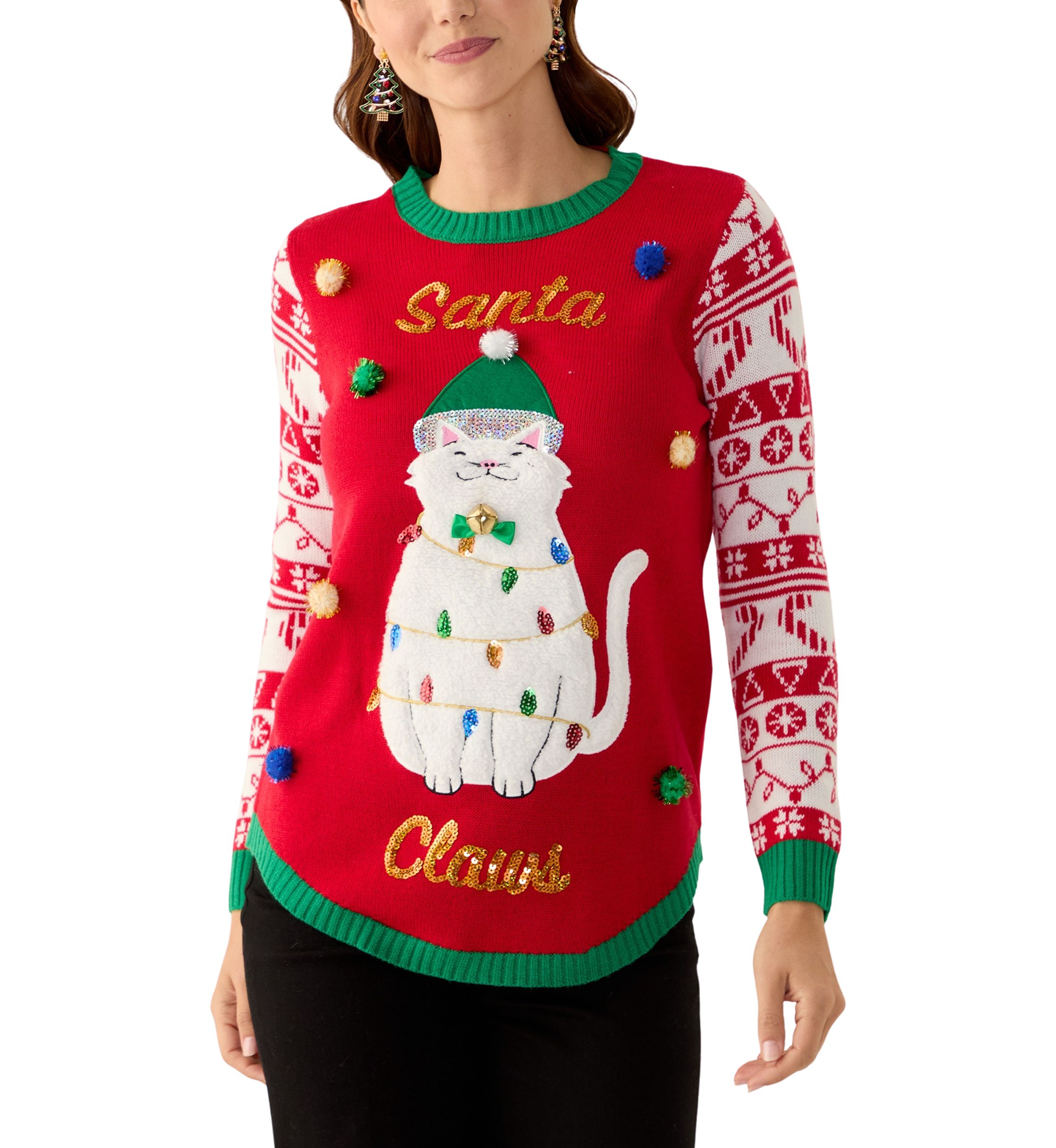 Womens Santa Claws Cat Sweater