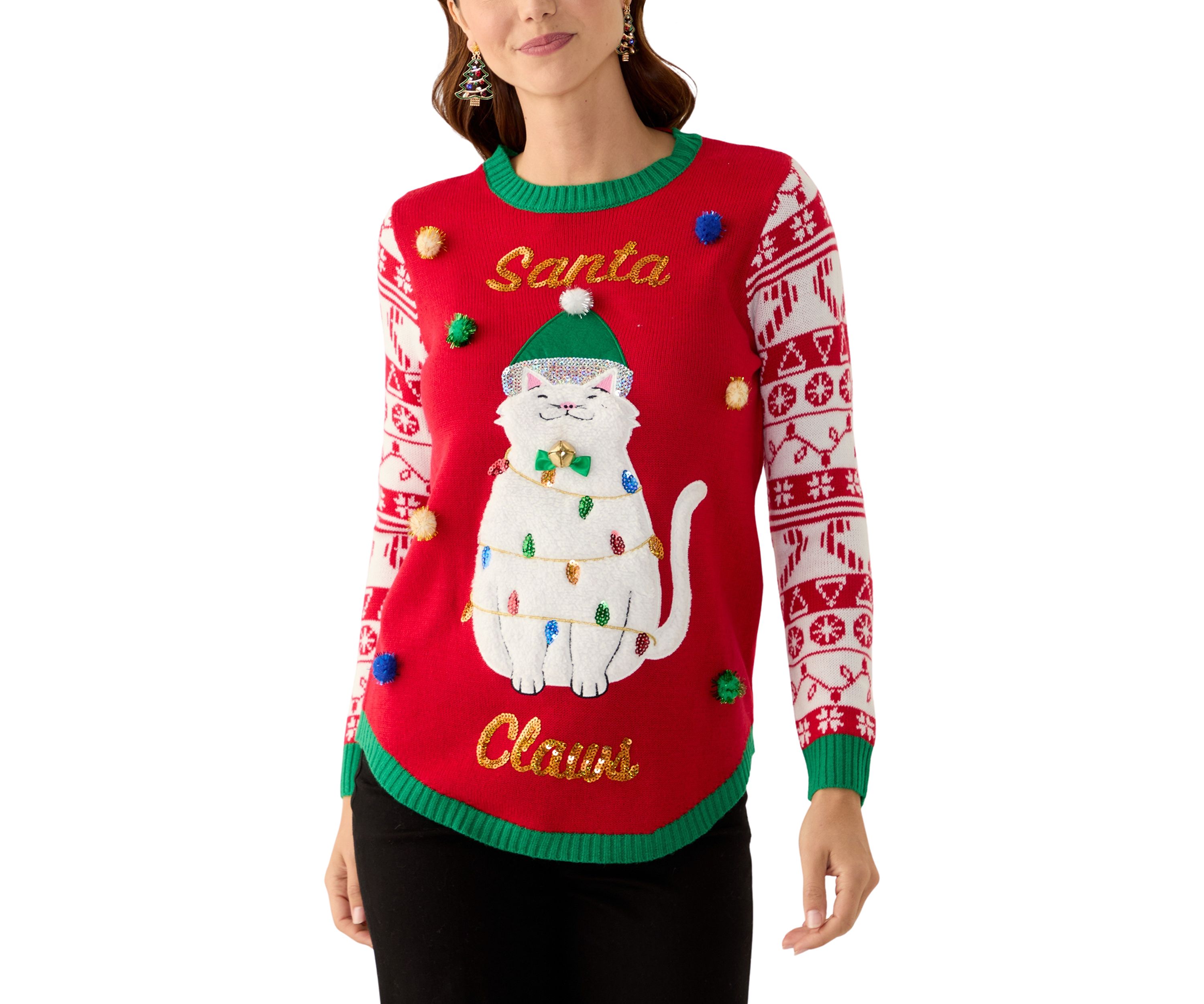 Womens Santa Claws Cat Sweater