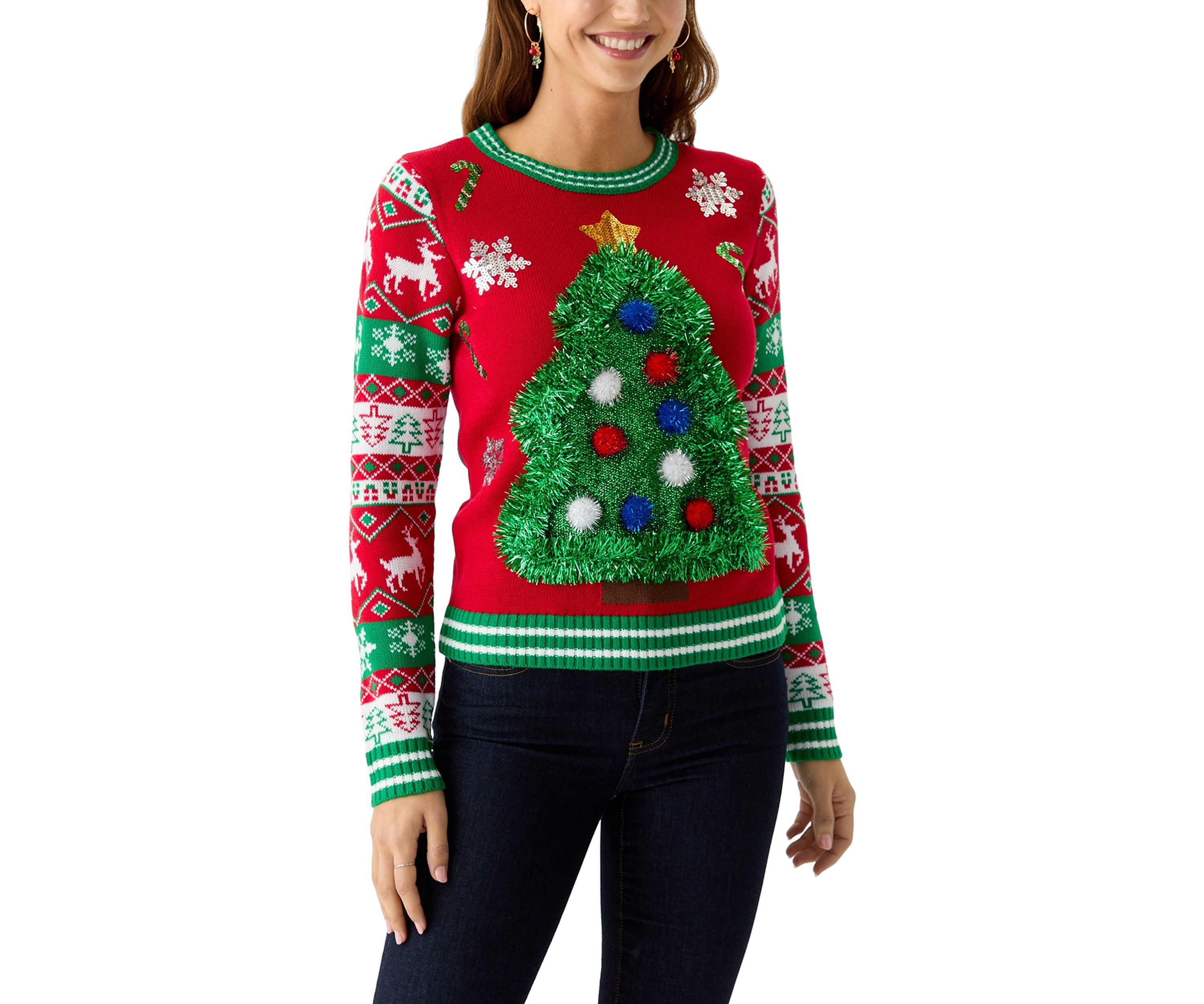 Womens Christmas Tree Garland Sweater
