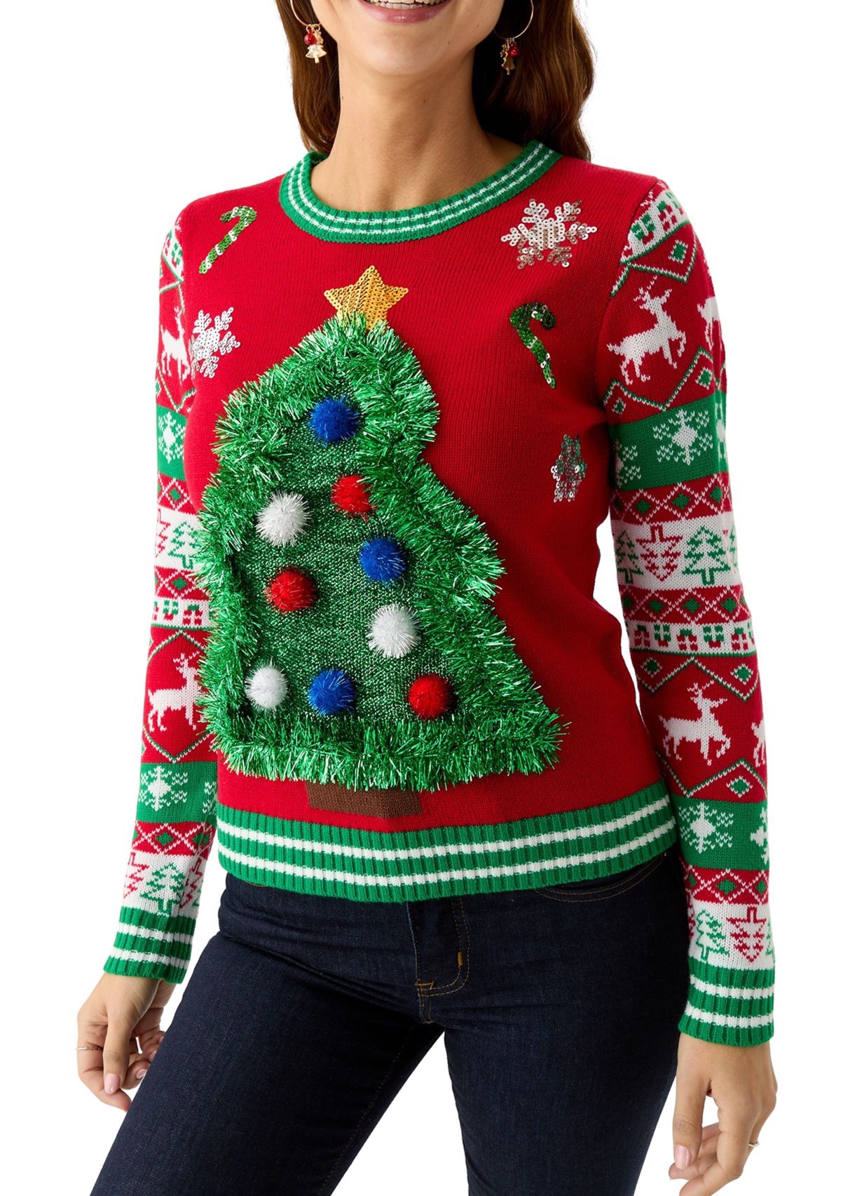 Womens Christmas Tree Garland Sweater