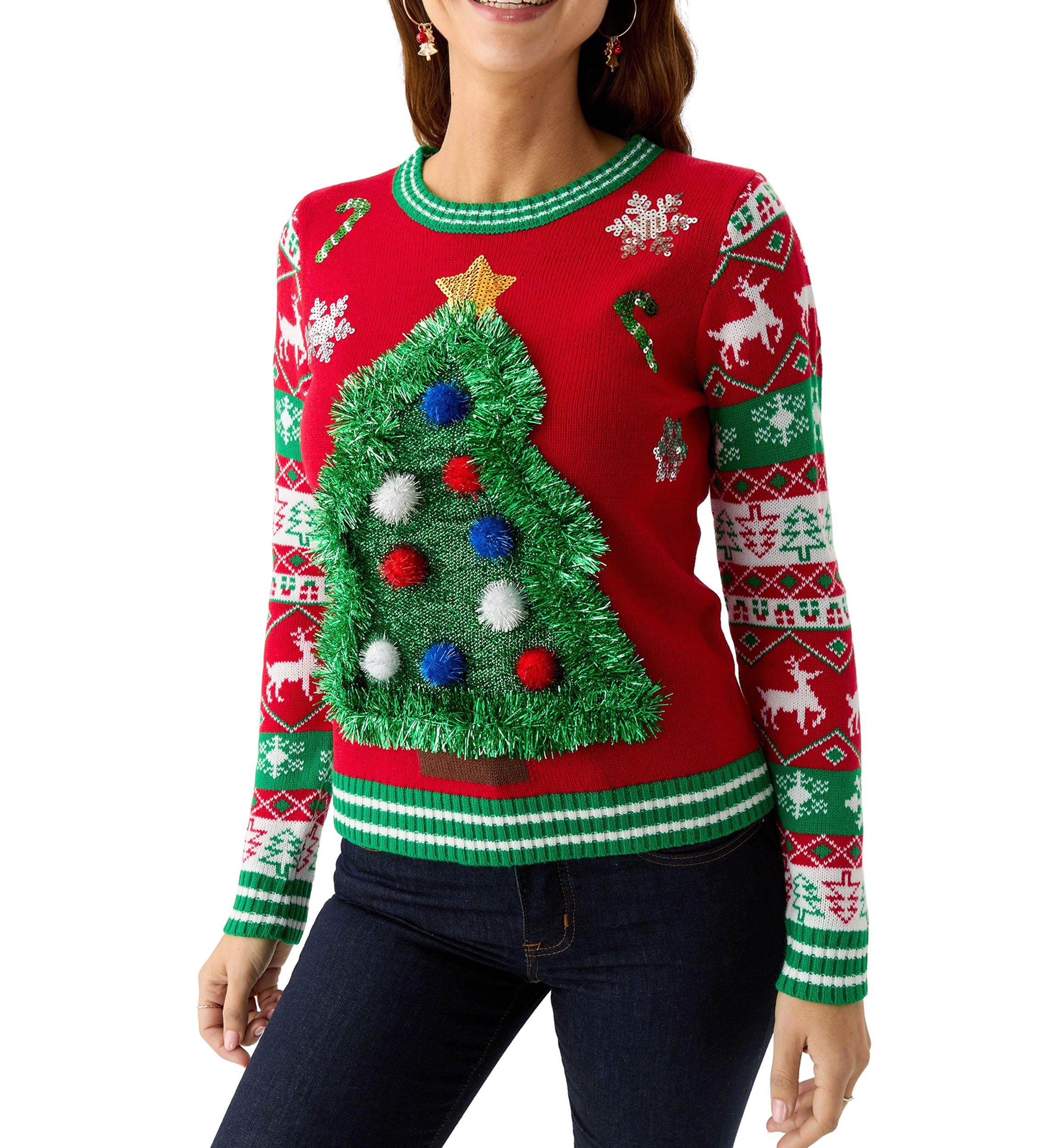 Womens Christmas Tree Garland Sweater