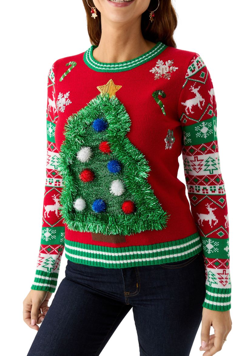 Womens Christmas Tree Garland Sweater