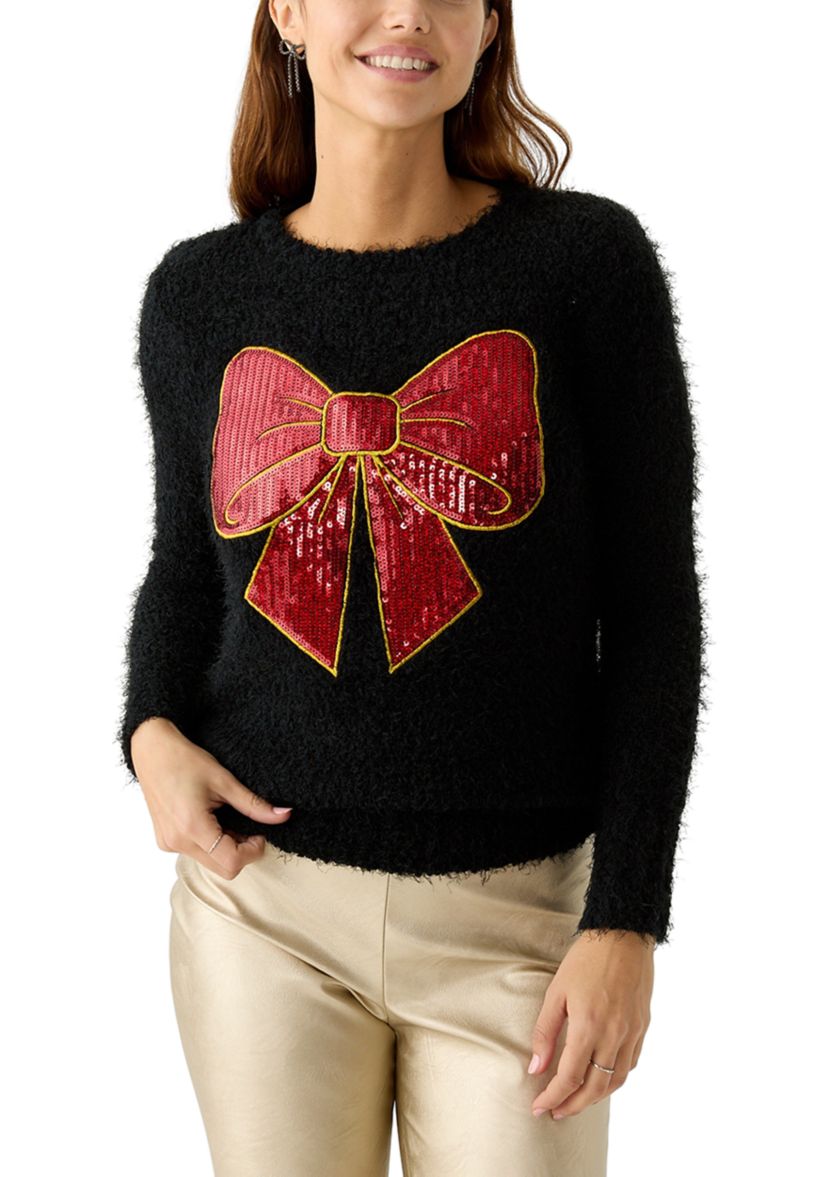 Womens Sequin Bow Sweater