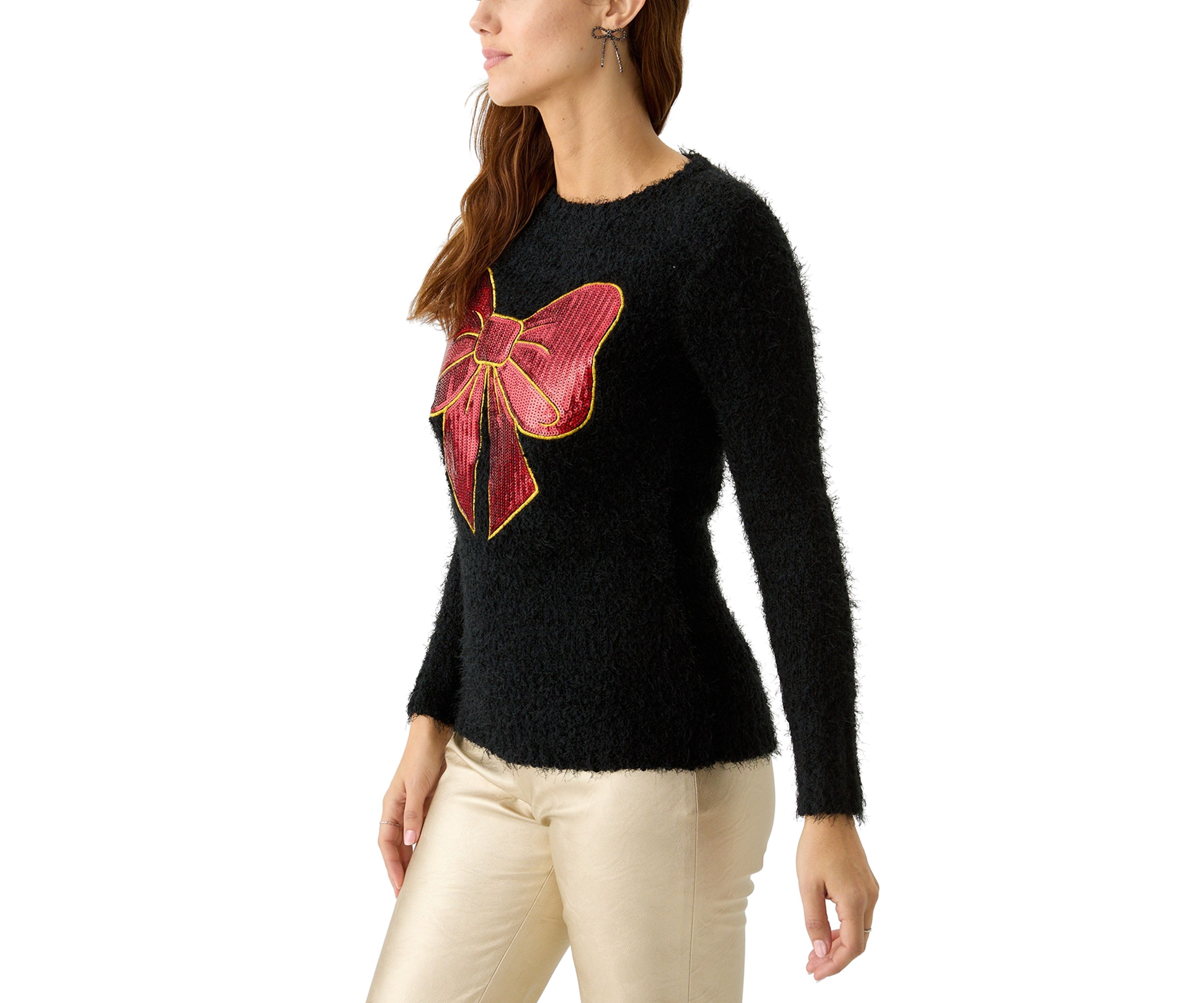 Womens Sequin Bow Sweater
